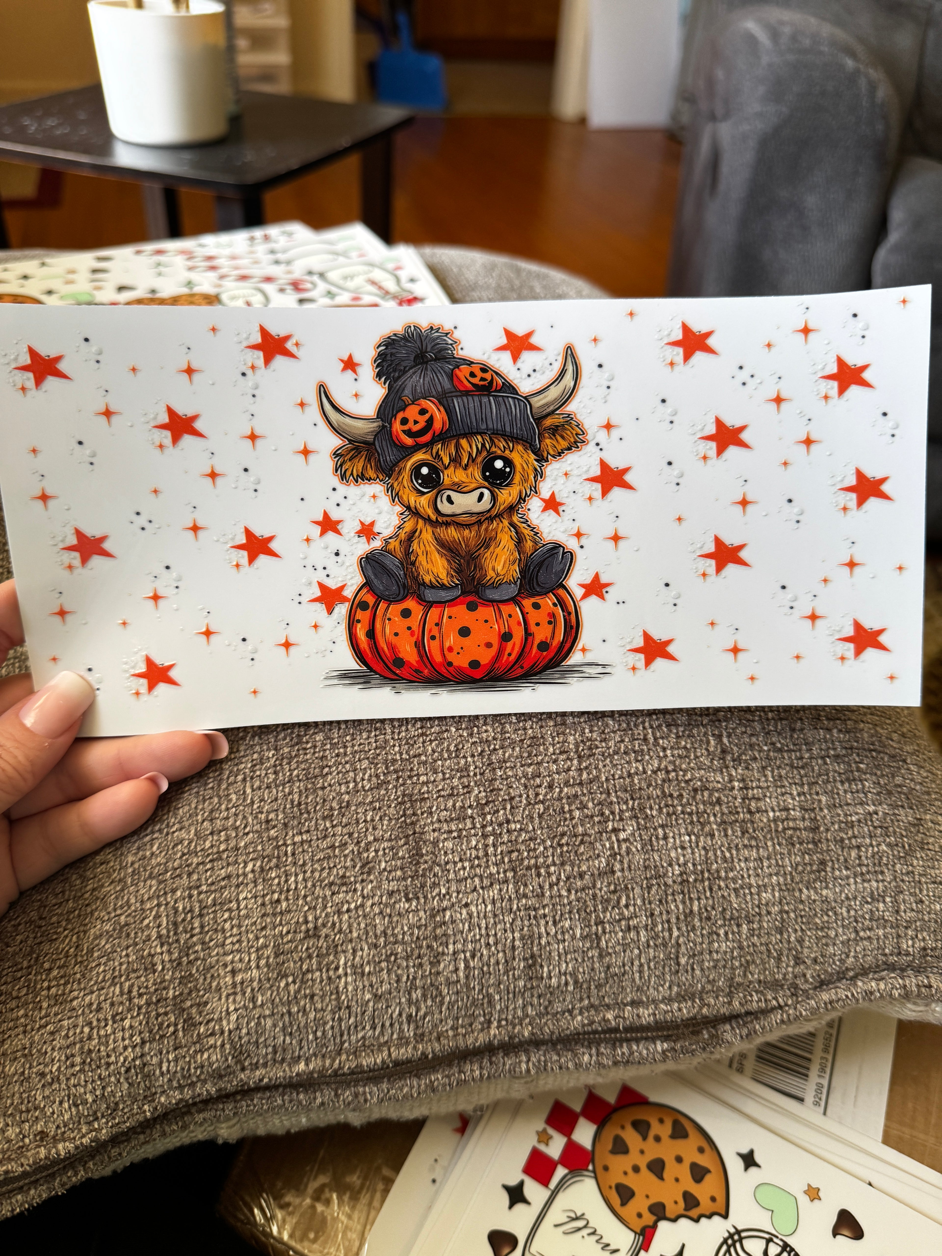 Cow on a pumpkin orange stars black boggin