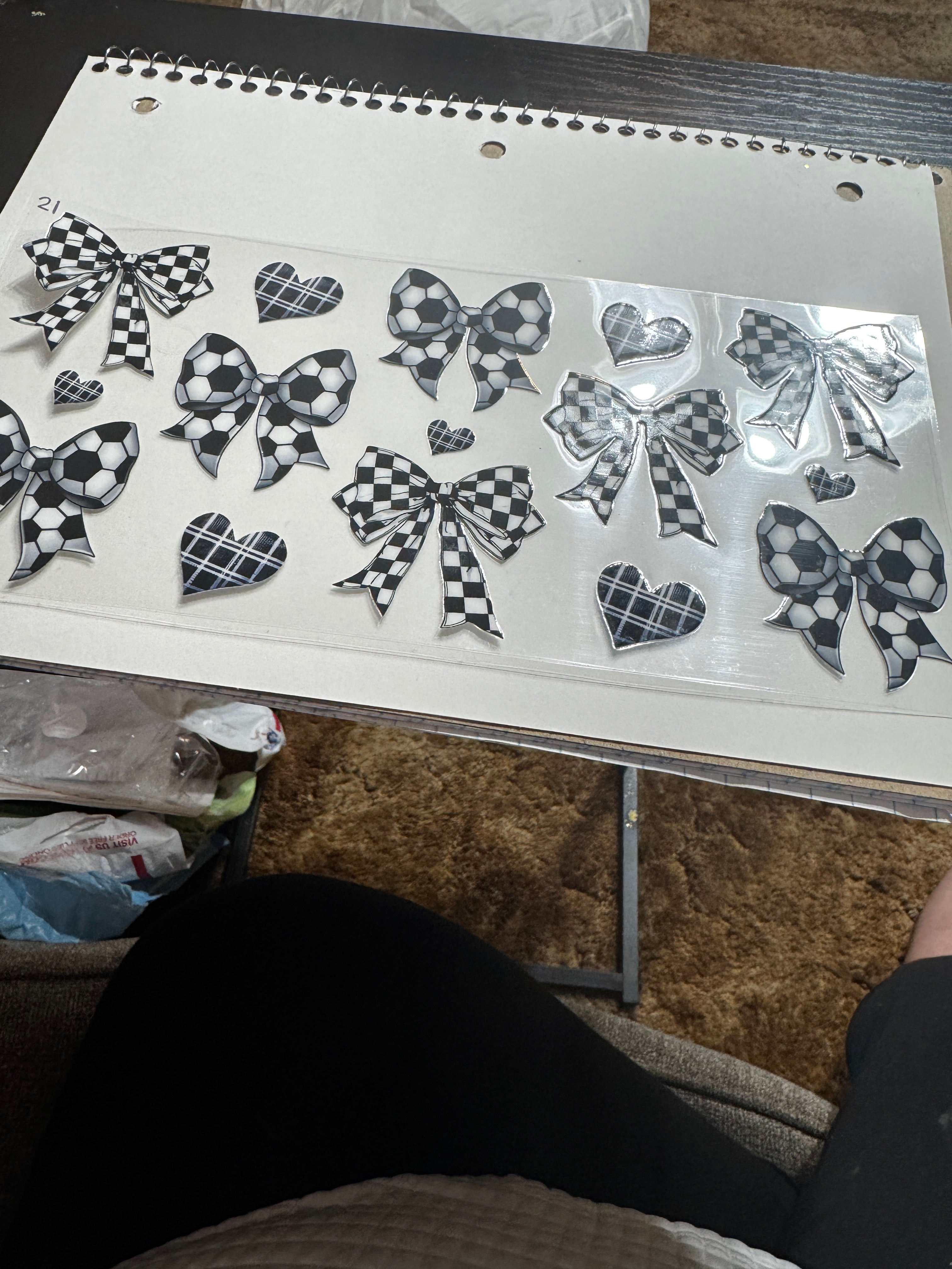 Bows and hearts. Soccer and checkered print