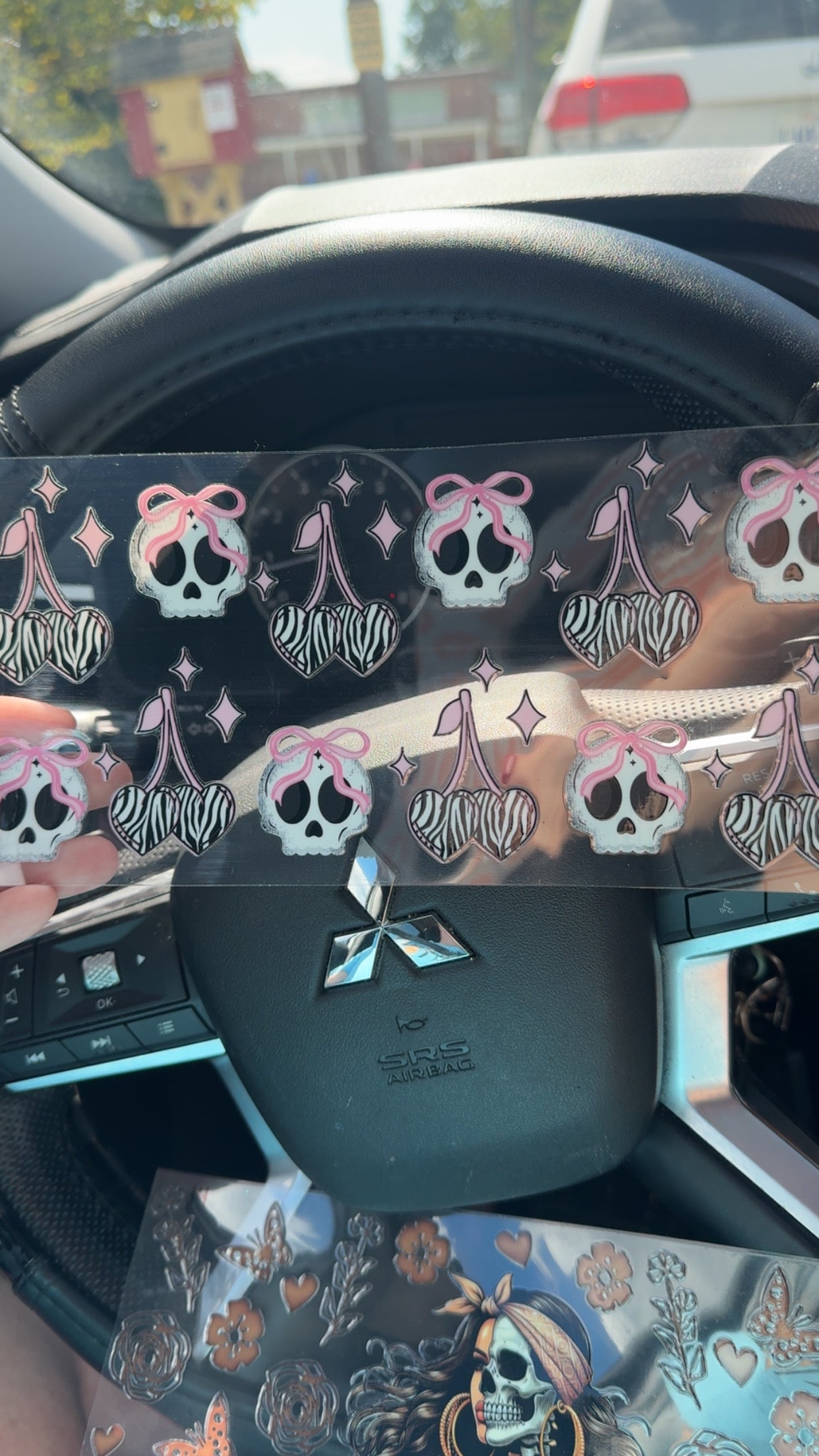 Zebra print cherry hearts and skulls heads