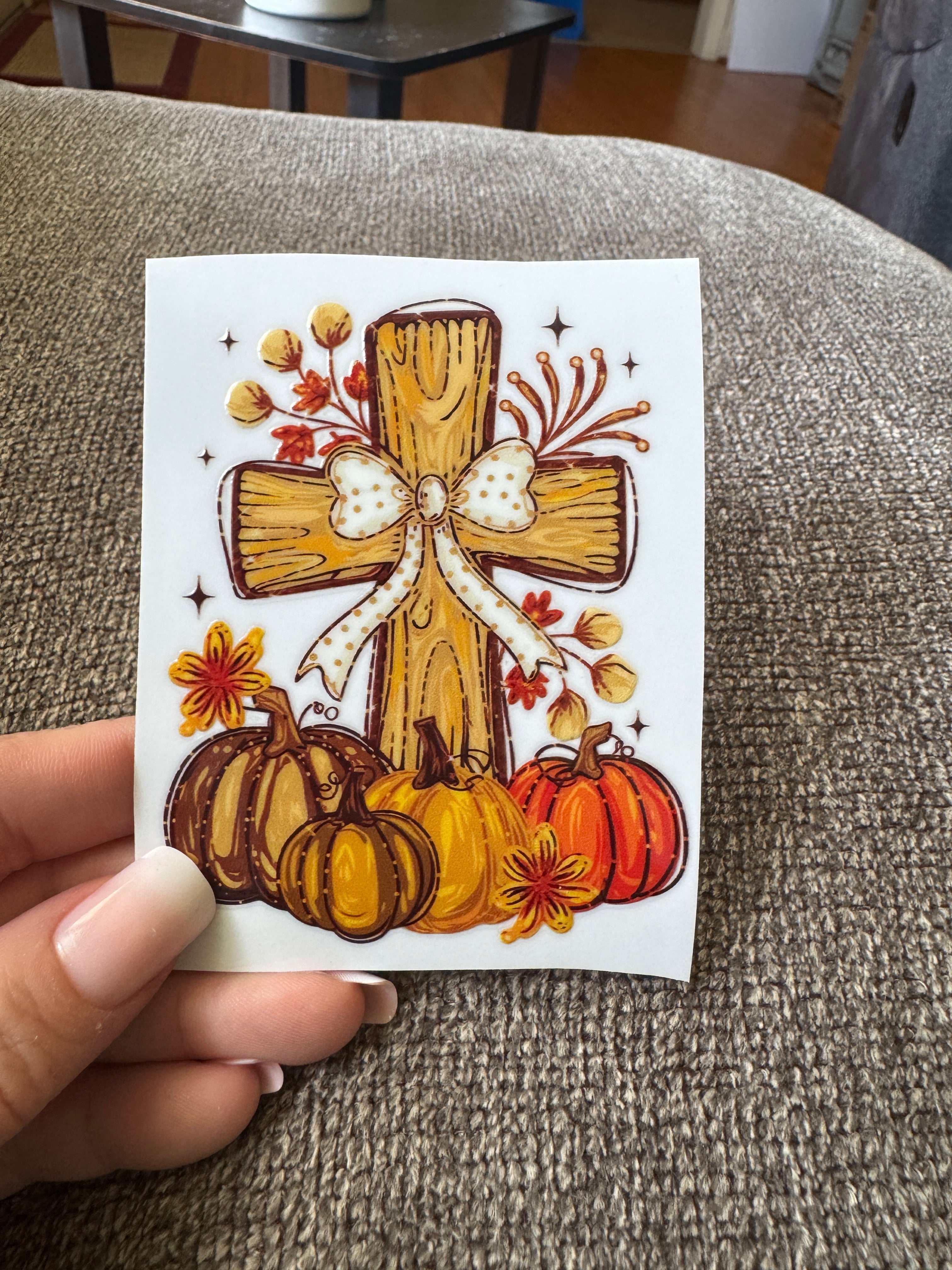 Cross with pumpkins decal