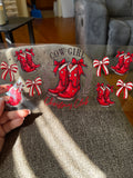 Cowgirl Christmas club, red boots, red bow
