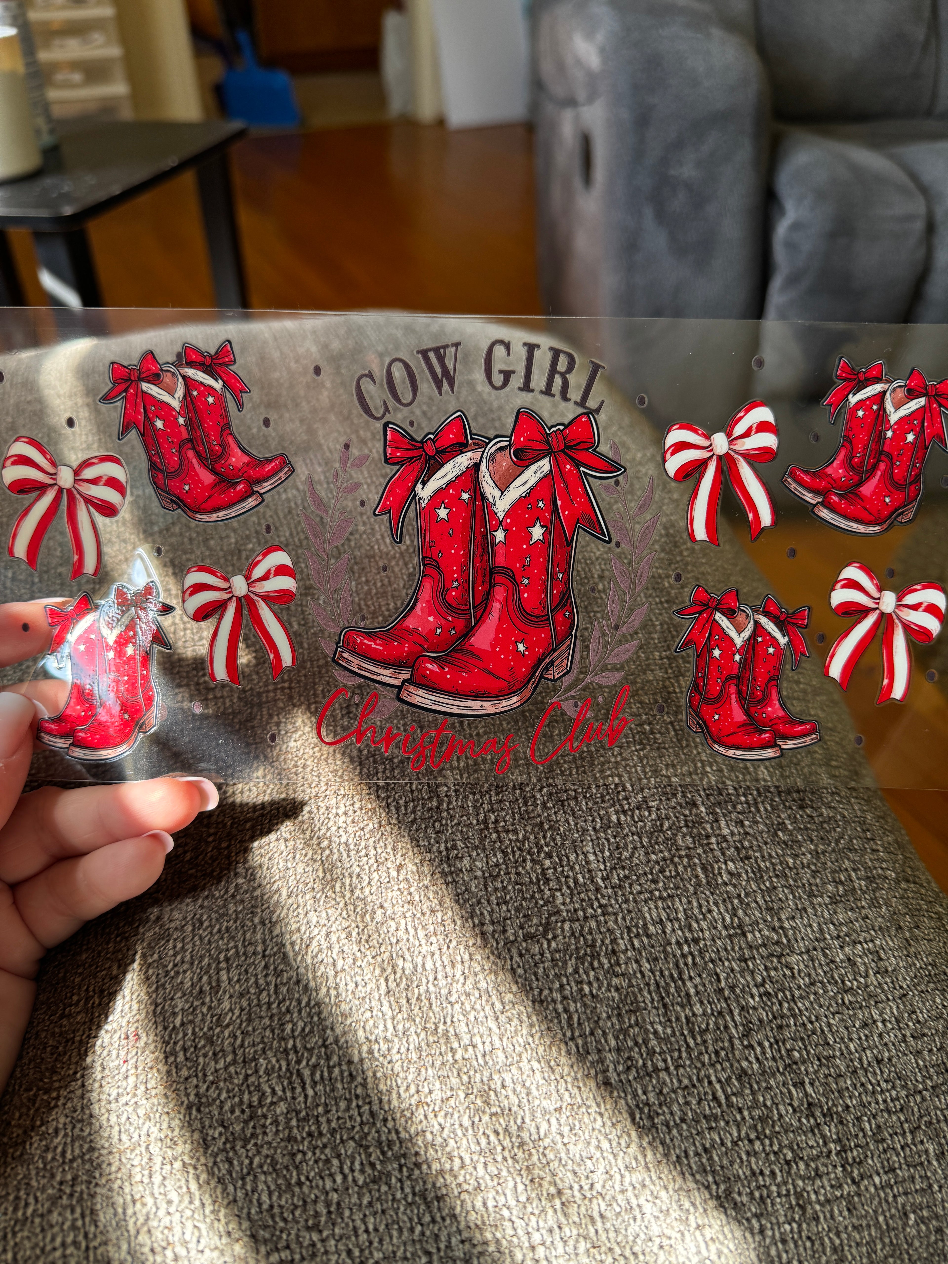 Cowgirl Christmas club, red boots, red bow