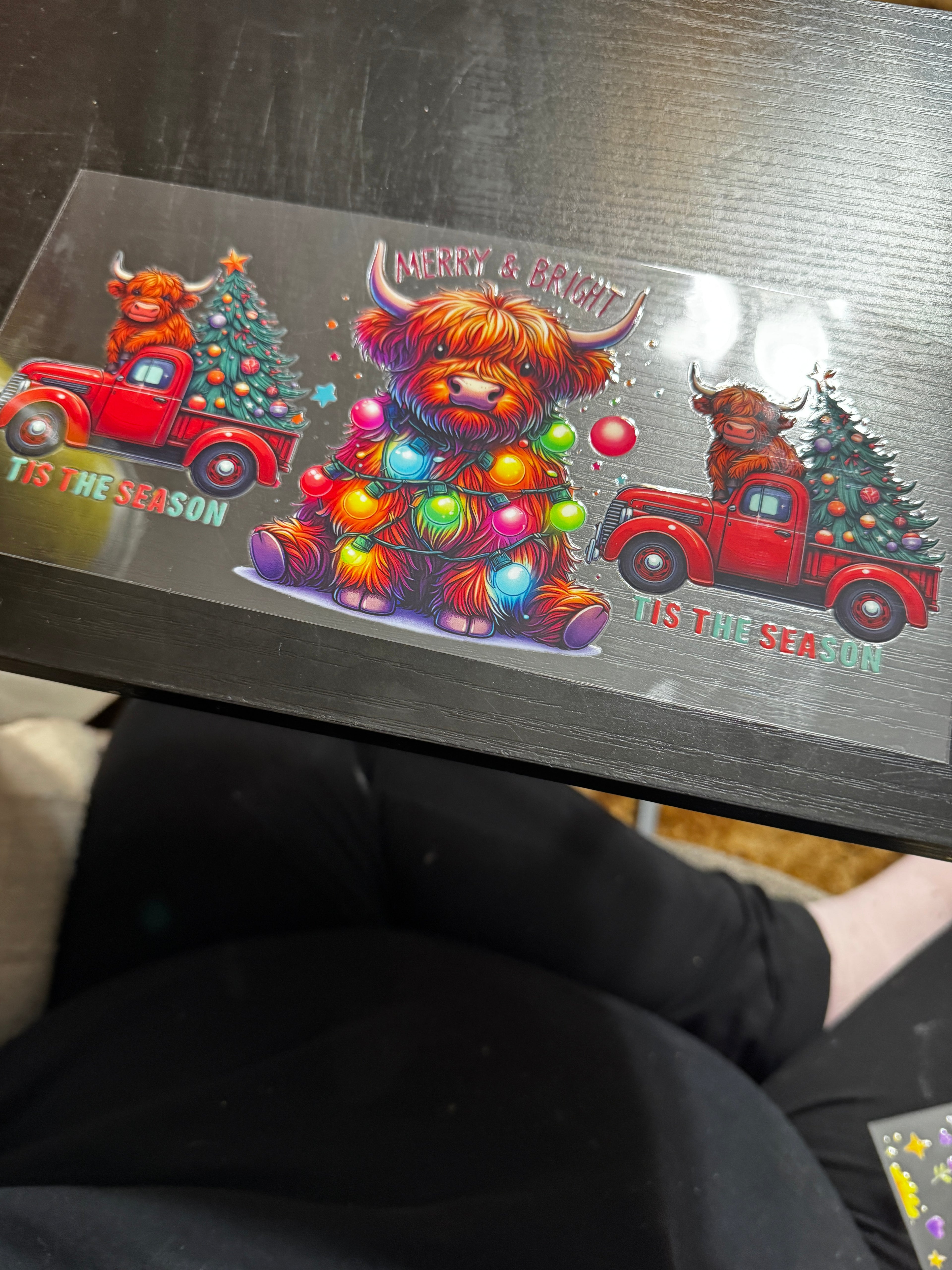 Christmas cow with lights and truck