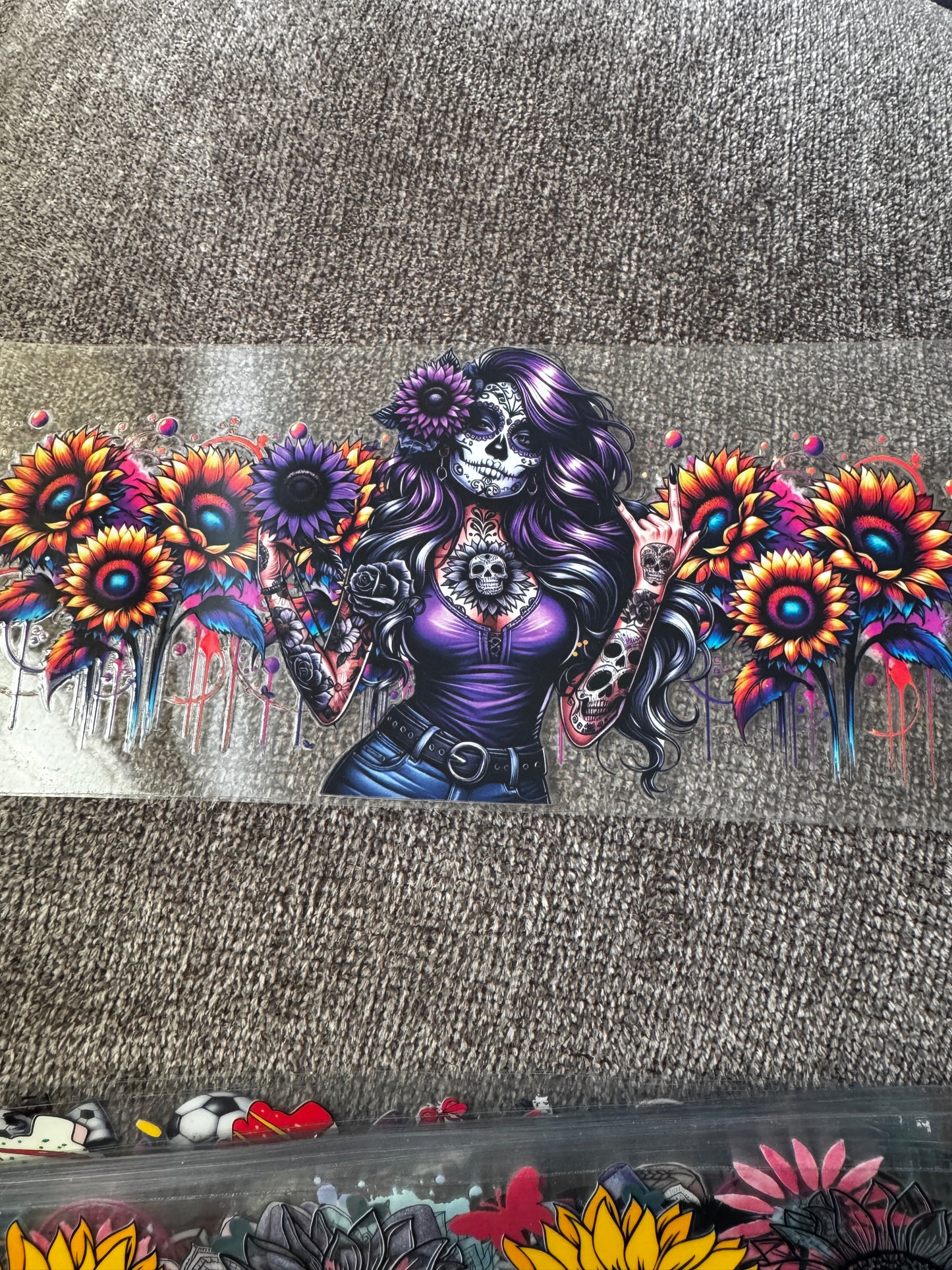 Girl in purple with sunflowers