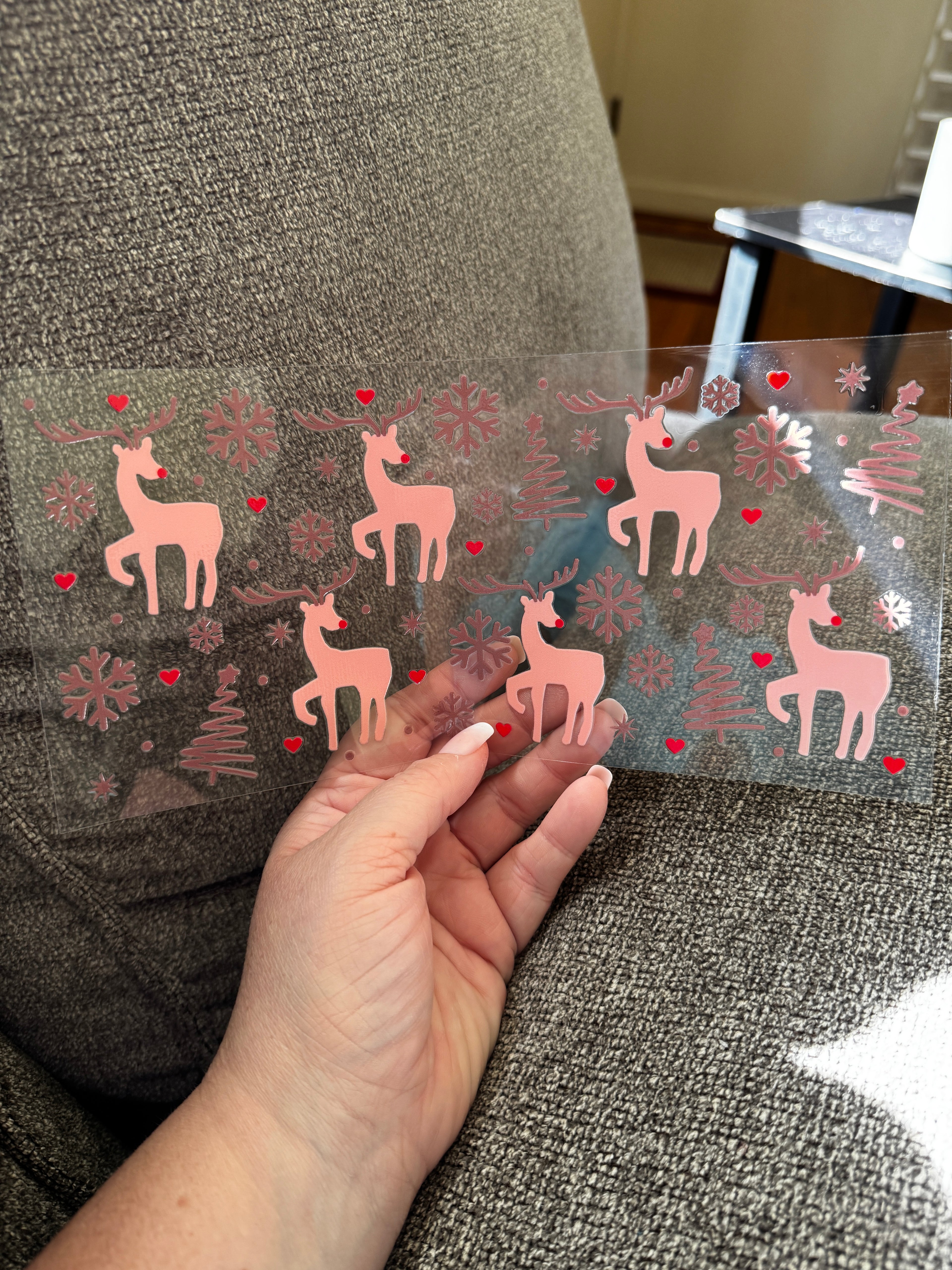 A18   Peach colored reindeer’s snowflakes