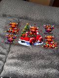 Cows, Christmas red truck