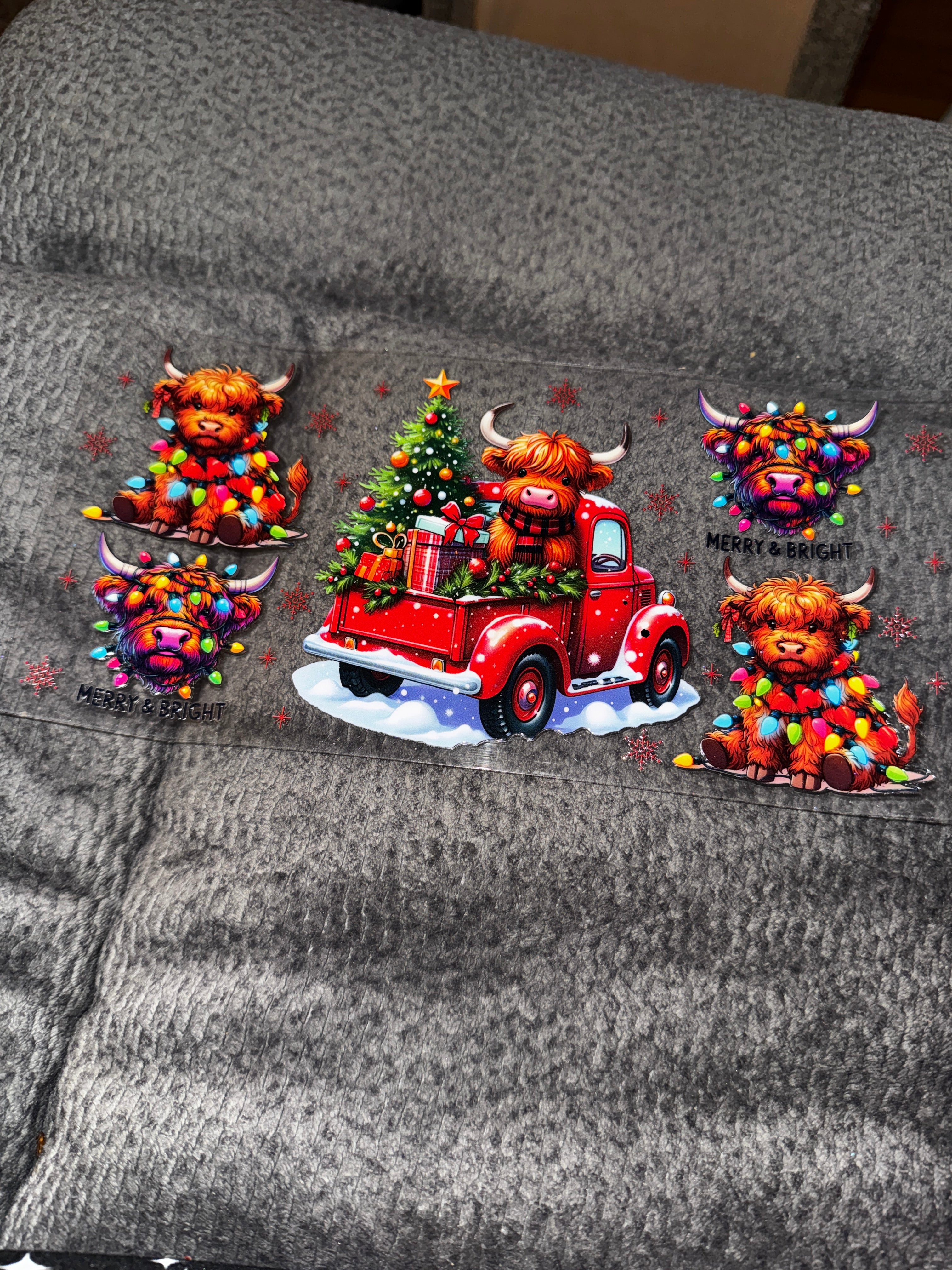 Cows, Christmas red truck