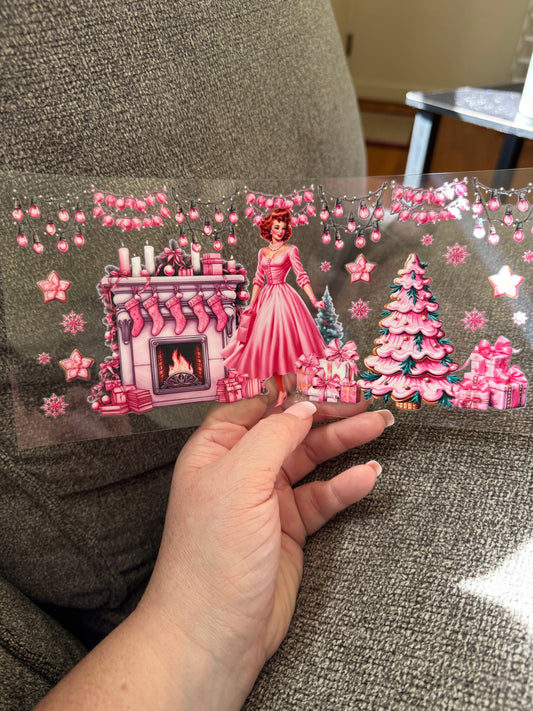 A17   Vintage pink Christmas scene
