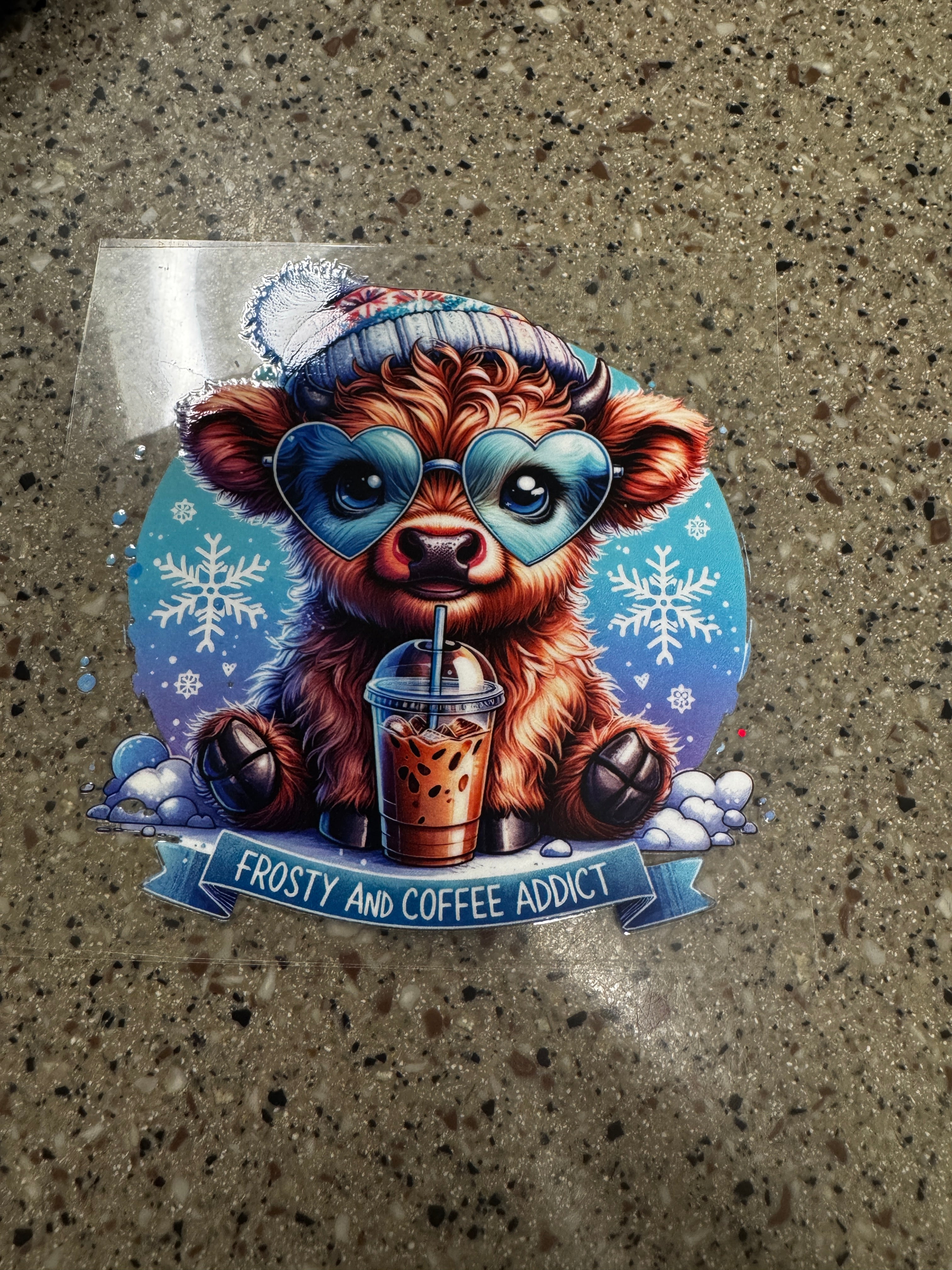 Frosty and coffee addict cow decal