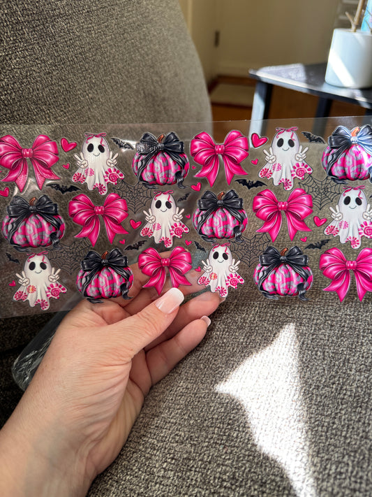 Ghost with pink bows, pink pumpkins