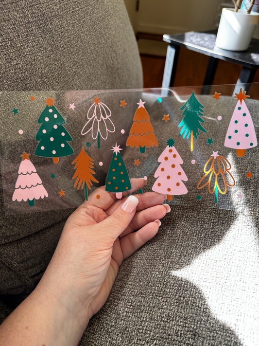 Pink green brown Christmas trees