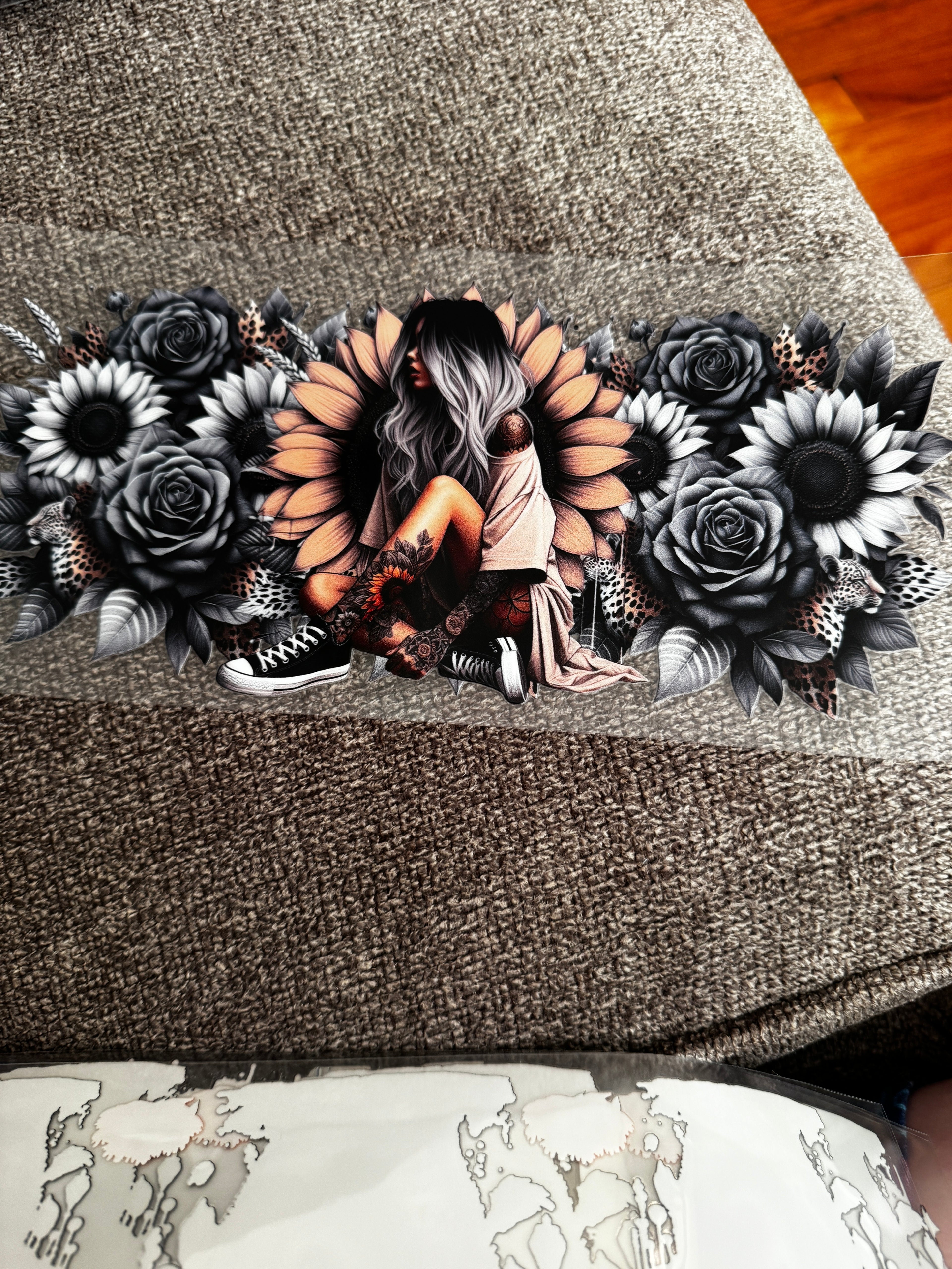 Girl black n white flowers