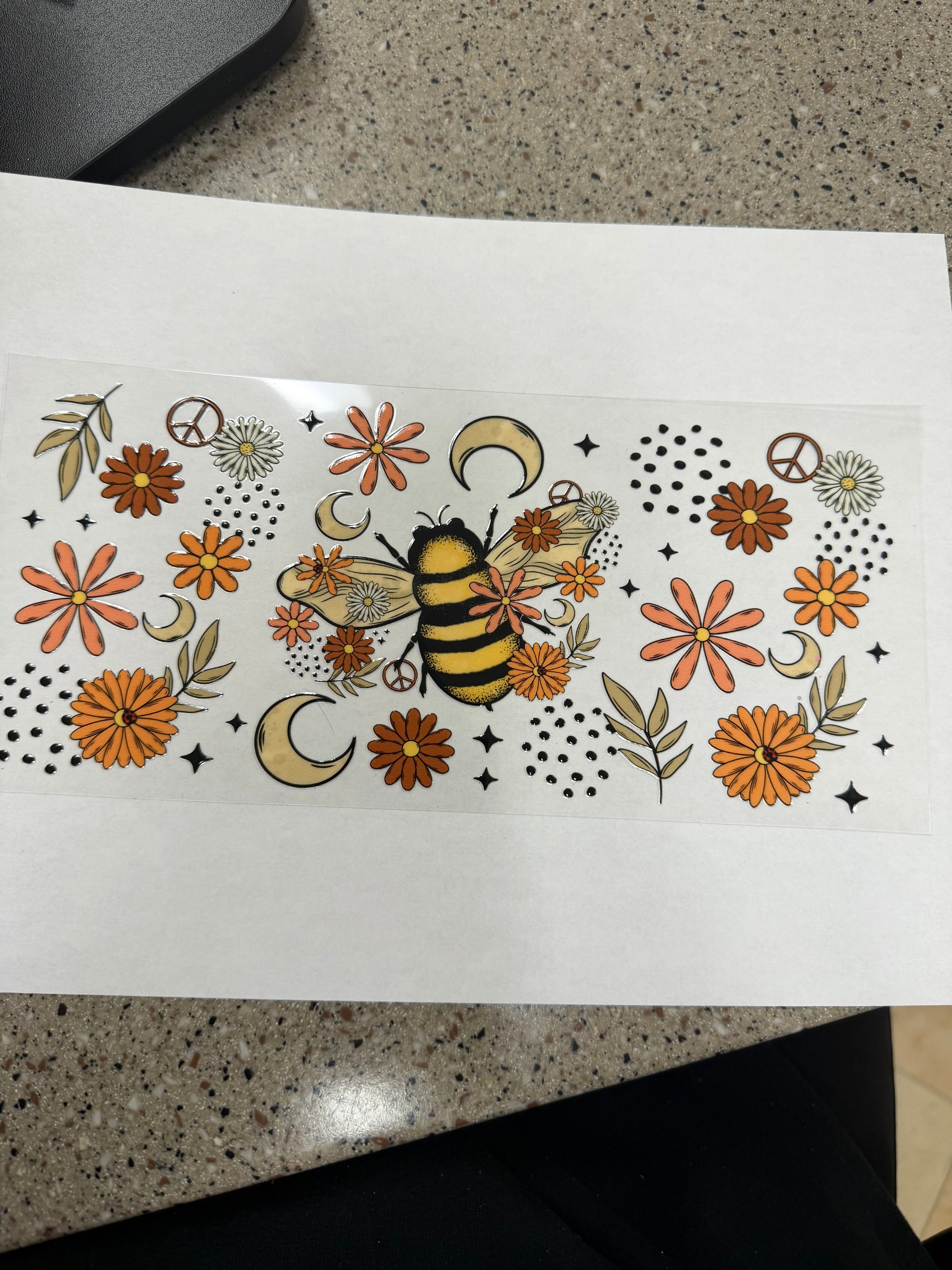 Bee, moon and flowers