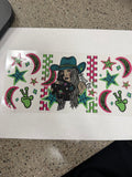 Cowgirl with teal hat